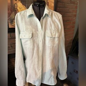 Light Blue Green Linen Button-Up Soft Wash Shirt by  banana republic. L